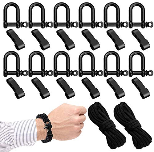 24 Piezas Acero Inoxidable D Anillo Grillete Lock Juego de Grilletes de D Ring Shackles Ajustable con Cuerda al Aire libre de 3 m para Accesorios de Aparejo, Transporte, Camping, Deportes y Senderismo