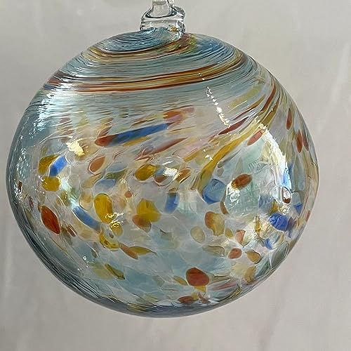 Kugel zum hängen Dekokugel Fensterkugel Bunte Glaskugel Ornament türkis bunt gedreht Fensterdekoration mundgeblasenes Kristallglas Durchmesser ca.11 cm Oberstdorfer Glashütte