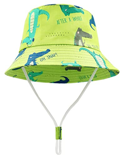 FenFang Sombrero de Sol Verano Bebés, Gorro Pescador Playa Niñas Niños, Gorras de Dinosaurios, Unisexo Sombreros ala Ancha UV Protección para Exteriores Viajes 1 2 3 4 Años (1-2 Años, Verde)