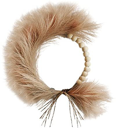 BestAlice Couronne d'herbe de pampa artificielle de 48,3 cm, couronne d'herbe de pampa synthétique avec perles en bois, couronne de pampa bohème pour décoration de printemps, Noël, automne, mariage
