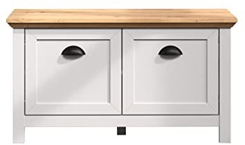 trendteam smart living - Landside - Garderobenbank - Hellgrau/Eiche - Sitzbank mit 2 Türen und 2 Einlegeböden - (BxHxT) 91 x 49 x 41 cm - Schuhschrank mit Platz für 6 Schuhpaare