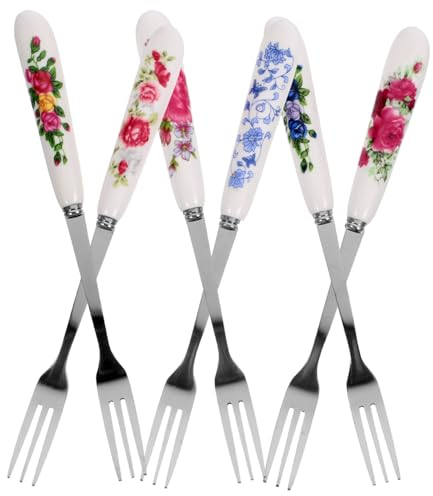6Pcs Ceramic Handle Dessert Forks Set - Multi-Functional Small Forks for Cake, Fruit, and Dessert - Portable and Stylish Dining Utensils