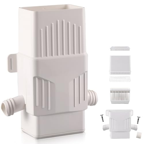 Rainwater Collection System, Rain Barrel Diverter Kit for 2x3”and 3x4” Downspouts, with Filtration, Rain Diverter, Downspout Diverter, White