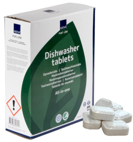 ABENA PuriLine Dishwasher Tablets with Salt & Rinse Aid, 120 Tabs in a Pack, All-In-One Detergent Pods, Easy To Use