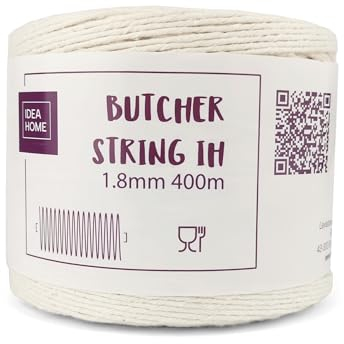 IDEA HOME Spago per Macellai 400m - Panettieri Spago 1,8 mm - Spago di Cotone per la Cucina, Sicuro per Alimenti, Adatto per Pollame, Salsicce, Fai da Te, Artigianato e Decorazione