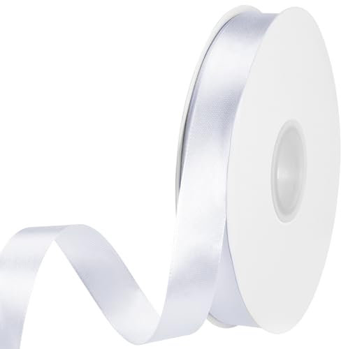 Auauraintt 100m Schleifenband, 20mm Geschenkband, Stoffband für Kleid Hochzeit, Satinband Dekoband Stoffband für Geschenkverpackung Brautstrauß Basteln Geburtstag Hochzeit Taufe (White)