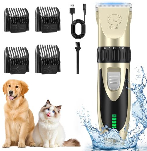 YAZEKY Profi Leise Hundeschermaschine, Schermaschine Hund Katze, tierhaarschneidemaschine set mit 4 Schneidköpfen 6500RPM Leistungsstarkem Motor für Körper, Gesicht, Ohren, Pfoten und anderen Teilen