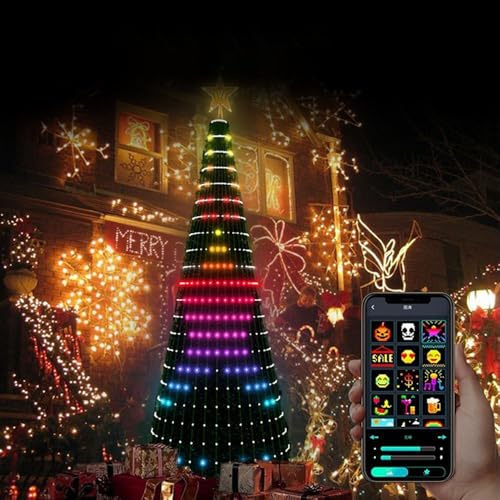 Weihnachtsbaum Lichterkette mit Ring, 400LED Weihnachtsbaum - App-gesteuerte Lichter, RGB Twinkly Lichterkette Weihnachtsdeko Aussen (2.1M)
