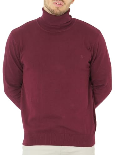NOROZE Men's Turtleneck Jumper Long Sleeve Roll Neck Top Basic Lightweight Turtle Neck Sweater Pullover |Burgundy