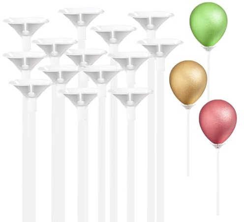 EMVANV 100Pcs Balloon Sticks, Reusable Plastic Thicken Durable White Sticks Holders with Cups for Party Decor(White)
