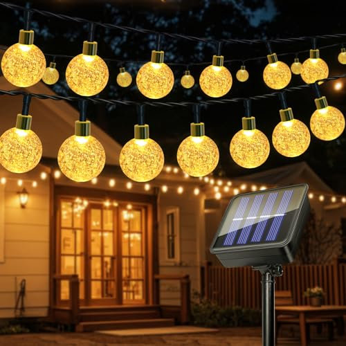 Luci Solare Catena Luminosa Esterno, 11M 60LEDs Luci Solari da Giardino, IP65 Impermeabile, 8 Modalità Luce Energia Solare Giardino Esterno per Feste, Terrazzo, Balcone, Matrimonio (Bianco Caldo)
