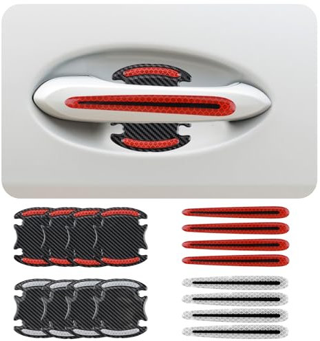 HOMMDECO Poignée de Porte de Voiture réfléchissante 16 pcs, résine Fluorescente Gel Anti-Collision Anti-Rayures Anti-Collision Produits général de Moteur Film de Protection (Blanc et Rouge)