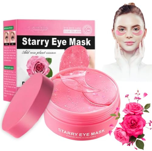 60 stycken Starry Rose collage ögonkuddar – hydrogel ögonmask med hyaluronsyra och 10 vitaminer – anti-aging ögonvård mot rynkor, mörka ringar och påsar – fuktgivande ros ögonmask