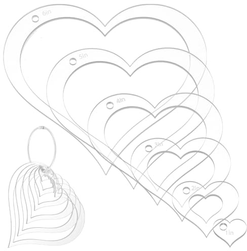 NBEADS Juego de 6 plantillas acrílicas para acolchado con anillos con bisagras, plantilla de regla de corte, guías de costura transparentes de corazón de 25 x 20 mm a 150 x 135 mm para marcado de tela