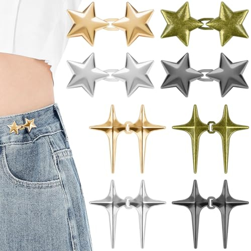 JAXICREY 8 unidades de botones para pantalones ajustados, cintura ajustada, clipper para cinturón, botón de pantalón para apretar, extensión de botones para pantalones, clips para pantalones, agujas