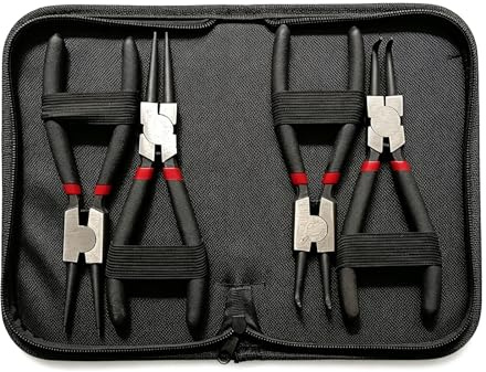 Set di 4 pinze per anelli elastici, pinze per anelli di sicurezza, pinze elastiche interne ed esterne, set di pinze da mare, acciaio al carbonio, impugnatura ergonomica antiscivolo e anti-sudore