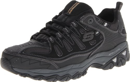 Skechers Men's Afterburn M. Fit Fashion Sneakers – Leather Upper, Memory Foam Insole, Rubber Outsole, Black/Charcoal, 9
