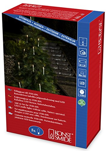 Konstsmide albero LED illuminazione, 5 senza fili candele bianche, Set supplementare per 1930 – 100, 5 diodi a luce bianca calda, funzionamento a batteria, esterno IP44, 10 x aa 1,5 V incluse 1935 – 100