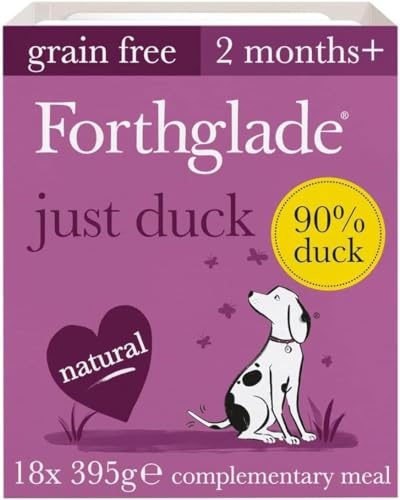 Forthglade Complementary Wet Dog Food (18 x 395g Trays) - Grain Free & Hypoallergenic Dog Food, Just 90% Duck with Vegetables, Stomach Sensitive Meals with Natural Ingredients
