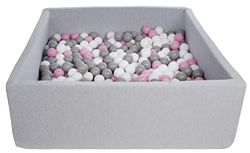 Velinda Bällebad Ballpool Kugelbad Bällchenbad Kinder-Pool mit 600 Bällen/120x120cm (Farbe der Bälle: weiß,rosa,grau)