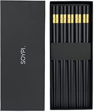 Soypi Essstäbchen aus Fiberglas - 5 Paar traditionelle chinesische Essstäbchen aus Fiberglas - Stäbchen Set in Geschenkbox - asiatische Stäbchen - wiederverwendbar - Chopsticks