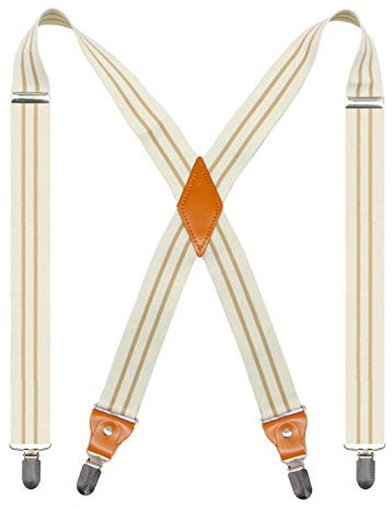 Doloise Adjustable Elastic X Back Style Suspenders for Men's and Women's With Strong Metal Clips (Cream)
