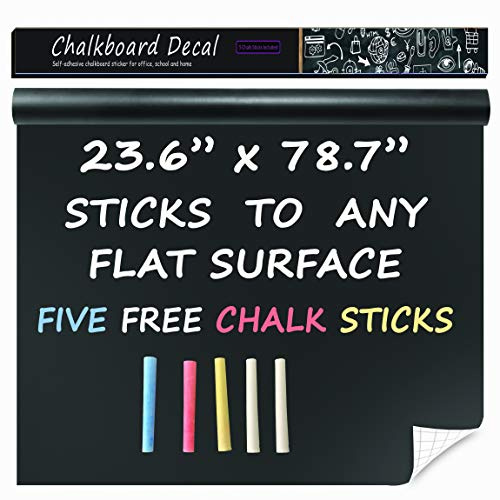 Extra Large Black Chalkboard Wall Decal (23.6 X 78.7) Chalk Borad Paper Roll Peel & Stick - Removable Self Adhesive Blackboard Poster Paper Vinyl Wall Decal Poster - with Chalk Sticks