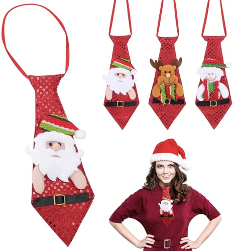 SOIMISS 3Pcs Weihnachtskrawatten Lustige Pailletten Santa Schneemann Hirsch Krawatten Neuheit Weihnachten Hängenden Ornamente für Weihnachtsferien Kostümzubehör