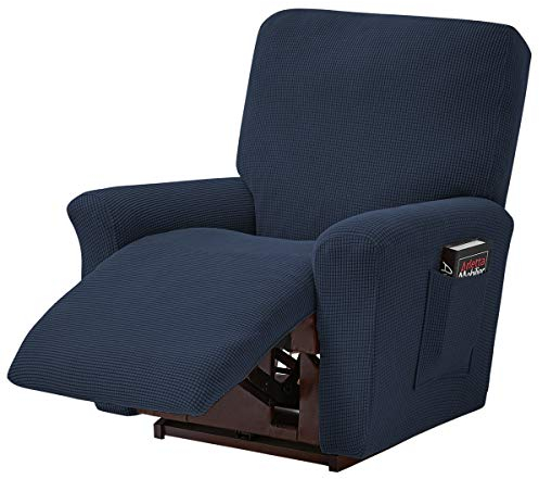 ele ELEOPTION Recliner Sofabezug, Stretch Ruhesessel Bezug, Spandex Jacquard 4-teilige Relaxsessel Bezug, Stretchhusse für Liegesessel Relaxsessel Massagesessel (Dunkelblau)