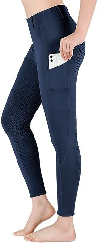 beroy Reitleggings Mädchen mit Gürtelschlaufe, Reithose Damen Vollbesatzhose,Flex Reitsport Leggings mit Handytasche Navy XL