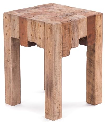 DESIGN DELIGHTS Sgabello in legno russo Natura | 40 x 30 x 30 cm (altezza x larghezza x profondità), legno antico massiccio | sgabello in legno | colore: 01 naturale vintage