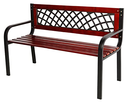 Mojawo Edle und Massive Parkbank aus Matall und Holz Gartenbank 120 x 55 x 74 cm Sitzbank Farbe Braun/Schwarz