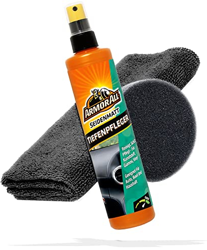detailmate Auto Cockpitpflege Bundle: Armor All Kunststoff Tiefenpfleger seidenmatt 300ml Microfasertuch Premium 320GSM Applikatorpad Ø90mm | Kunststoffpflege Auto Innenraum