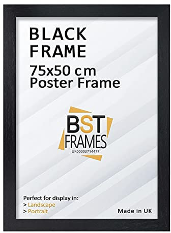 BstFrames 75cm x 50cm Black Poster Frame - Picture Frame - Wall Mount - Shatterproof Acrylic - Modern Wood Finish
