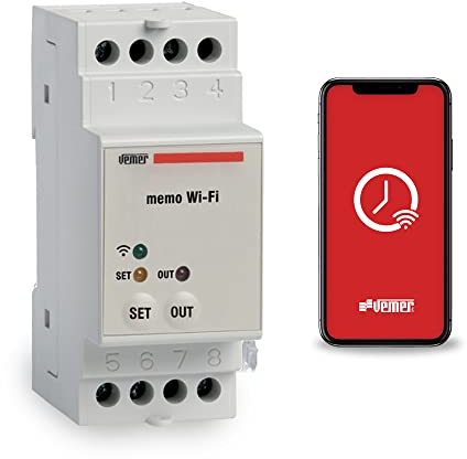 Vemer VE780700 MEMO WIFI - Interruttore WiFi con Programmazione Oraria o Astronomica, Timer controllabile da Smartphone tramite APP disponibile su IOS e Android, Installazione su Barra DIN, Bianco