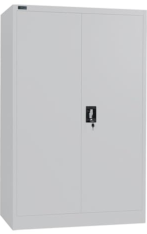 Makika Aktenschrank Büroschrank abschließbar 40x90x140cm - Lagerschrank Materialschrank Stahlschrank mit 2 Türen - Höhenverstellbarer Einlegeboden in Hellgrau