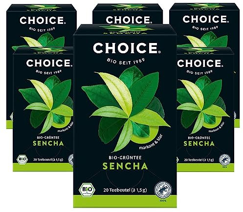 CHOICE - Sencha, Bio-Grüntee, Markant und Klar, Handverlesen, 6x20 Teebeutel (120 Beutel insgesamt)