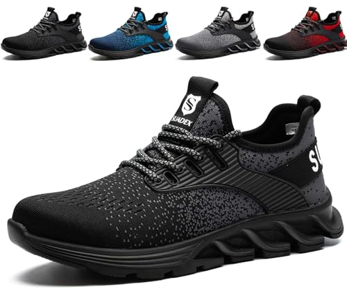 SUADEX Sicherheitsschuhe Arbeitsschuhe Herren Damen Leicht S3 rutschfest Arbeitsschutzschuhe Stahlkappenschuhe Atmungsaktiv mit Stahlkappe Schwarz 42 EU