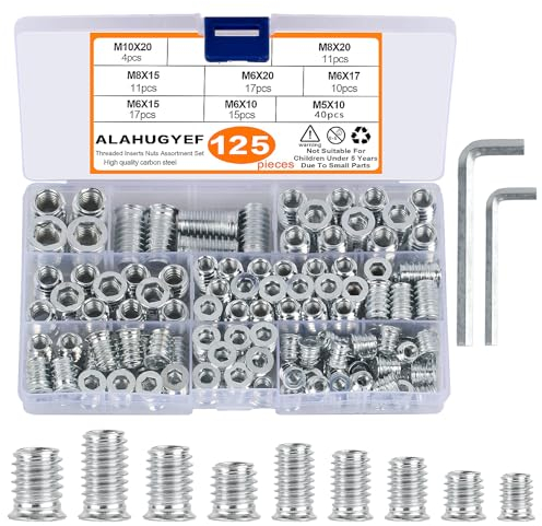 125 Piezas Insertos Roscados para Madera, M5 M6 M8 M10 Tuercas para Madera, Tuercas de Rosca, Remaches de Tuercas de Inserción, Tuercas Hexagonales para Muebles de Madera
