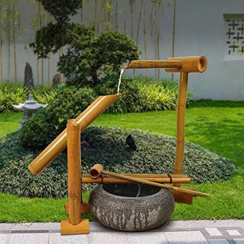 Fontaine décorative en bambou faite à la main avec pompe pour jardin zen – Pompe à bascule paysage