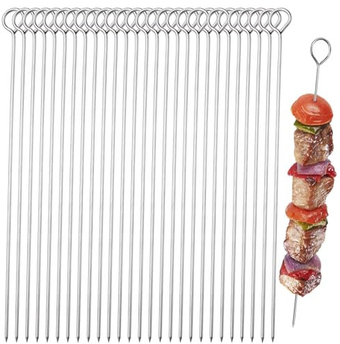 30 Pcs BBQ Metal Skewers, 7.87/20cm Stainless Steel Kebab Skewers Reusable Shish Kabob Skewers Dishwasher Safe Grill Tools for Outdoor Barbecues, Family Gatherings