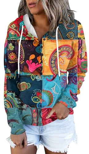 Gilet Grande Taille Hiver Sweat-Shirt à Capuche et Boutonnage pour Femme, imprimé Floral coloré, col du Cou, Mode d'automne, épaules Amples Short Jean Grande Taille (Pink, XL)