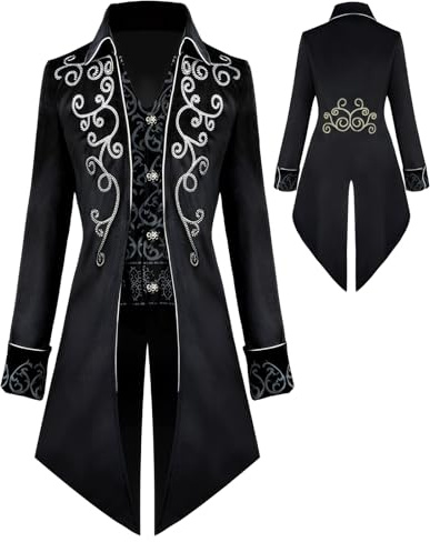 Giacca a Coda di Rondine da Uomo Steampunk Vintage Giacca a Coda di Rondine Gotica Cappotto Costumi di Carnevale, Abbigliamento Medievale da Uomo, Costume di Halloween da Uomo, Nero , XXL