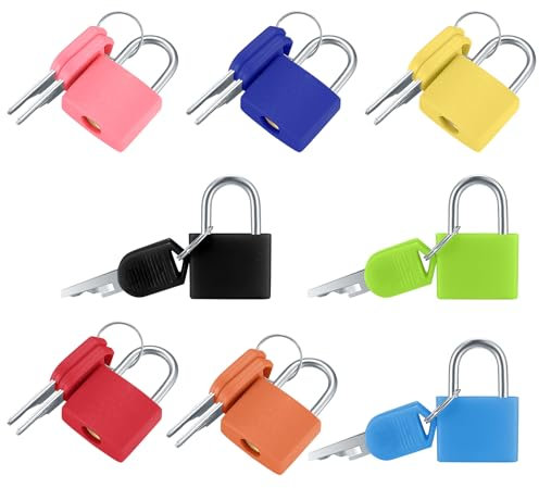 8 Stück Klein Kofferschloss mit Schlüssel, Kleines Vorhängeschloss mit Schlüssel, Mini Gepäckschlösser Gepäckschloss mit Schlüssel, Bunte Farbige Sicherheitsschloss für Schränke Reisekoffer Schloss