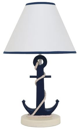 1b-Ware: Tischlampe HEIMATHAFEN dunkelblau weiß mit Anker und Kordelverzierung E27