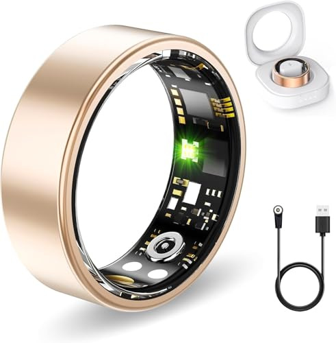 FKGZJF Smart Health Rings for Women Men, Fitness Tracker with Heart Rate, Blood Oxygen, HRV, Sleep Tracker, Step Tracker, No Subscription Fee, IP68 Waterproof Smart Ring for iPhone & Android (Gold 9#