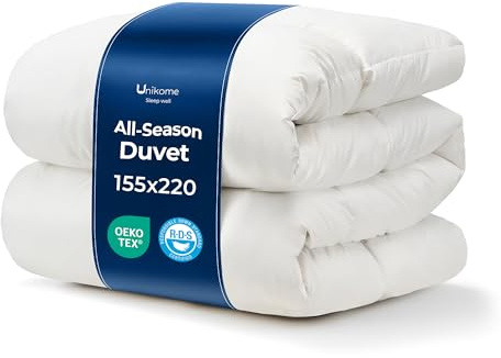 UNIKOME Edredón premium 155x220 nórdico para todo el año para alérgicos 100% plumas y plumón extra suaves 1134g peso de relleno 100% algodón certificado OEKO-TEX y RDS lavable edredón acolchado blanco