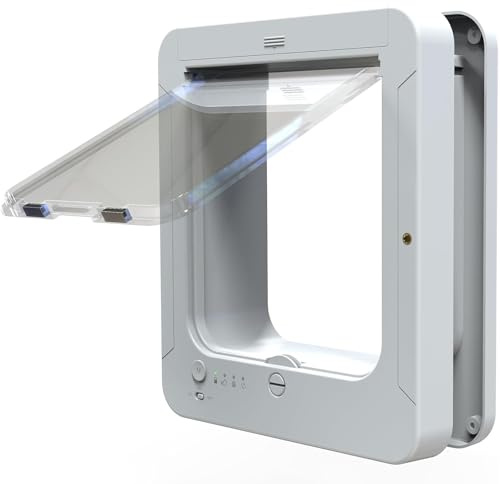 BESTXH Porta Elettronica per Gatti, Porta Intelligente per Animali, con 2 Chiavi con Targhetta, Chiusura A 4 Vie, Sblocco Automatico, Resistente alle Intemperie,Bianca