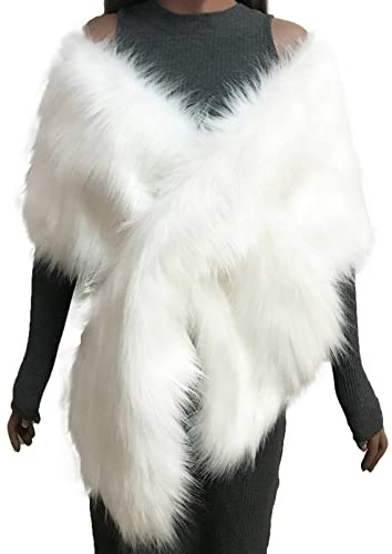 Écharpe pour femme en fausse fourrure boléro veste de mariée faux col en peluche écharpe enveloppante hiver chaud hiver écharpe de mariée étole de mariée hiver cache-cou pour mariage robe de soirée