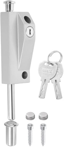 uxcell Spring Loaded Latch Pin, Sliding Barrel Bolt Door Lock Heavy Duty Vertical Latch Door Lock Cane Bolts with Keys for Glass Gate Window Garage Barn [1Pcs, Silver]
